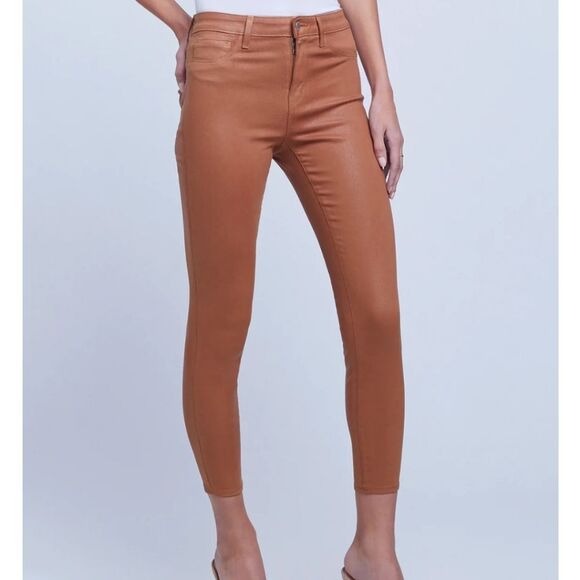 L'Agence Margot Skinny High-Rise Stretchy Cropped Jeans in Coated Java Size 32 - Picture 1 of 10